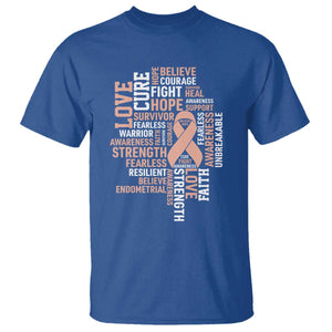 Endometrial Cancer Awareness T Shirt Warrior Survivor Peach Ribbon TS12 Royal Blue Print Your Wear