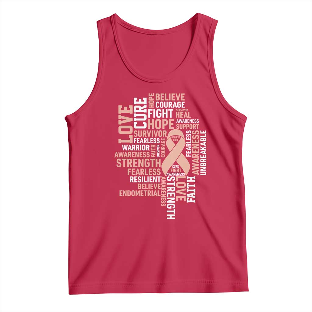 Endometrial Cancer Awareness Tank Top Warrior Survivor Peach Ribbon TS12 Red Print Your Wear