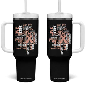 Endometrial Cancer Awareness Tumbler With Handle Warrior Survivor Peach Ribbon TS12 One Size: 40 oz Black Print Your Wear