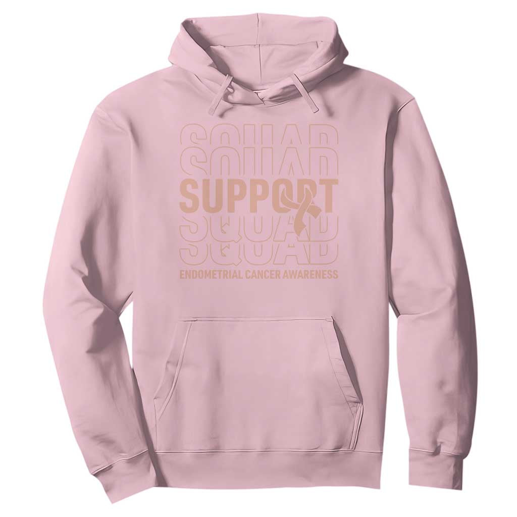 Endometrial Cancer Awareness Hoodie Support Squad Ribbon Warrior TS12 Light Pink Print Your Wear