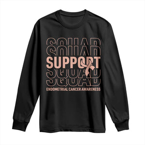 Endometrial Cancer Awareness Long Sleeve Shirt Support Squad Ribbon Warrior TS12 Black Print Your Wear