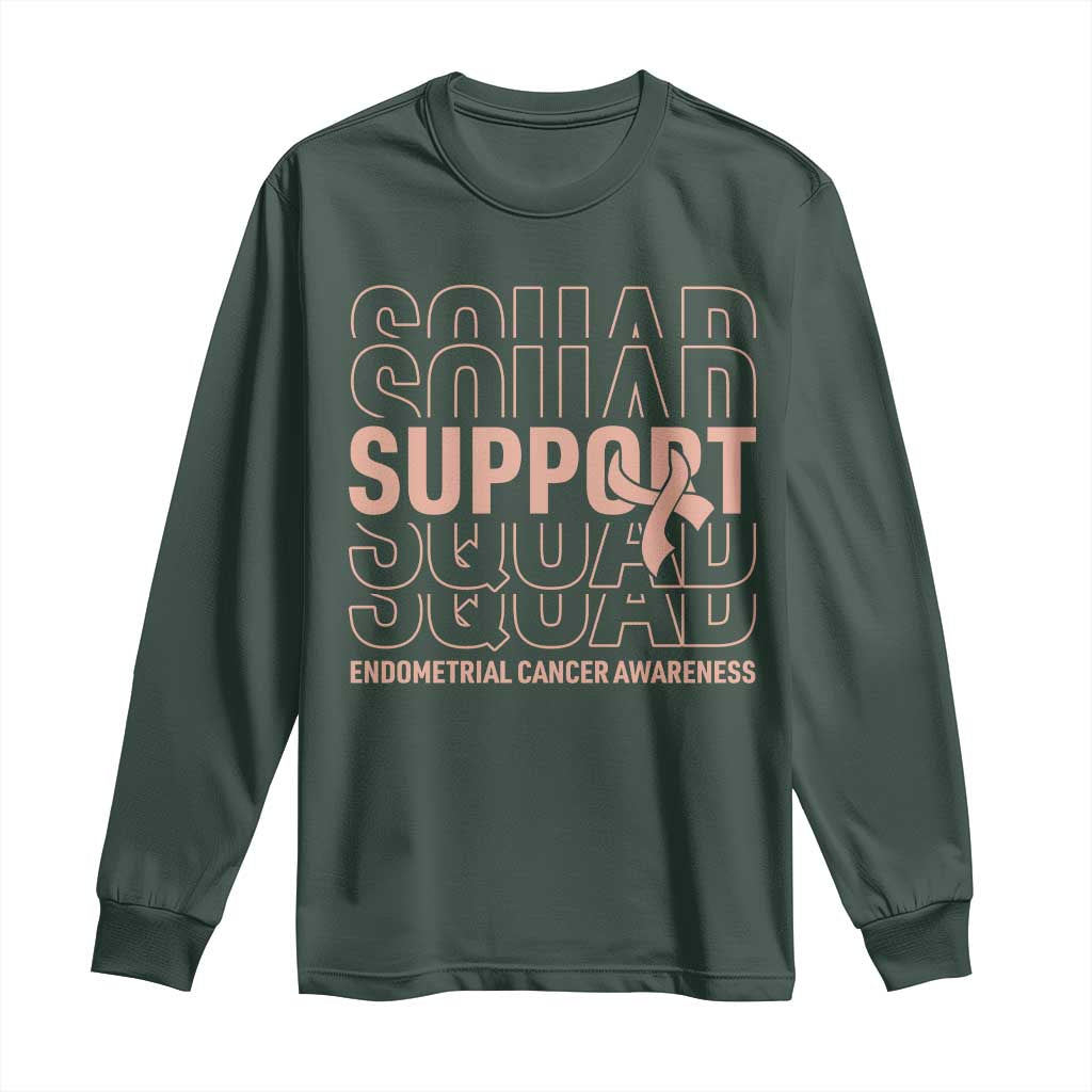 Endometrial Cancer Awareness Long Sleeve Shirt Support Squad Ribbon Warrior TS12 Dark Forest Green Print Your Wear