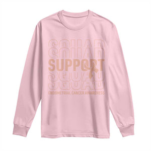 Endometrial Cancer Awareness Long Sleeve Shirt Support Squad Ribbon Warrior TS12 Light Pink Print Your Wear
