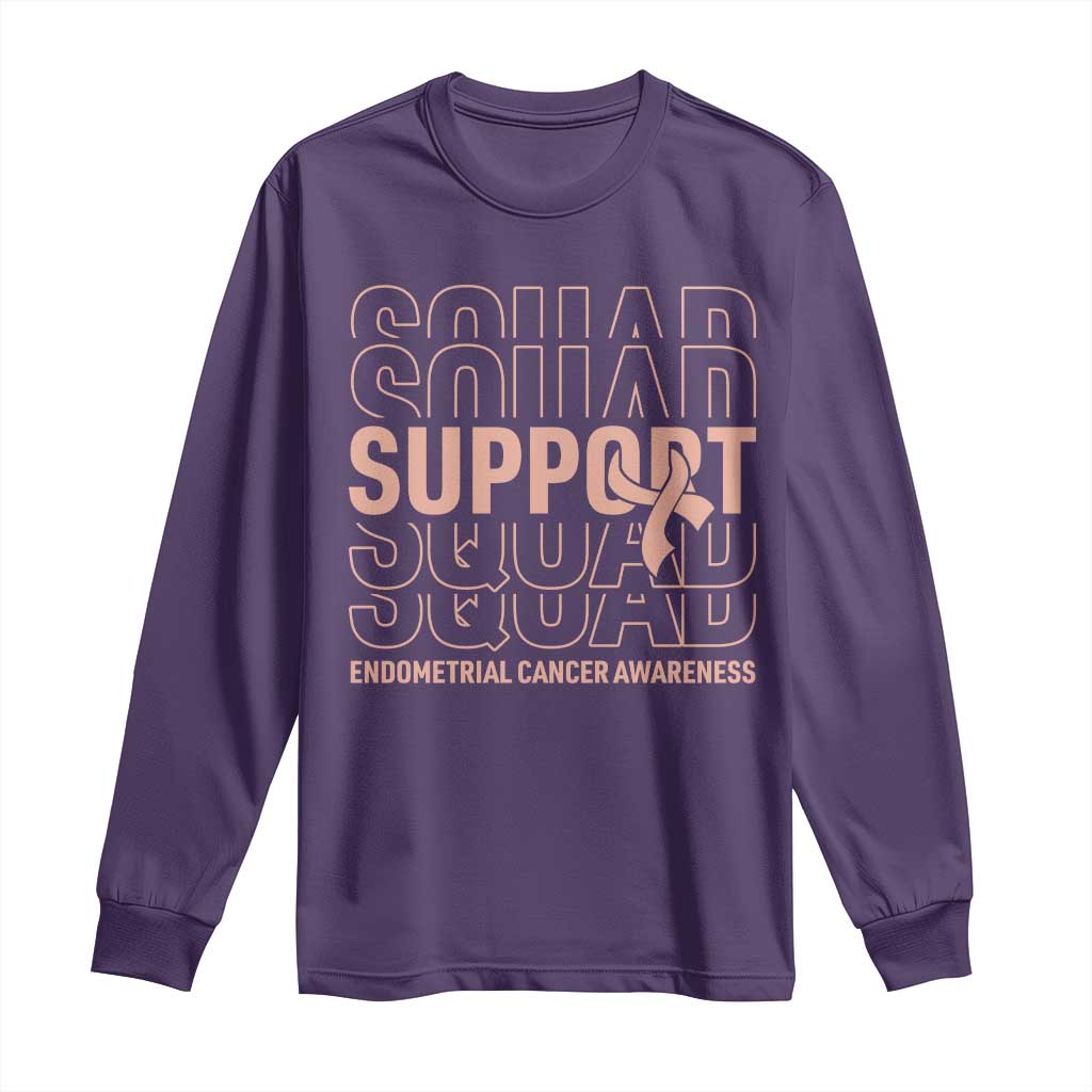 Endometrial Cancer Awareness Long Sleeve Shirt Support Squad Ribbon Warrior TS12 Purple Print Your Wear