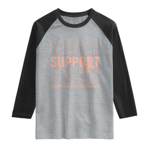 Endometrial Cancer Awareness Raglan Shirt Support Squad Ribbon Warrior TS12 Heather Gray Black Print Your Wear