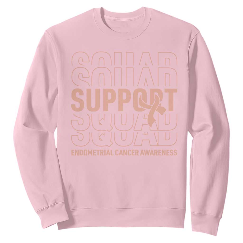 Endometrial Cancer Awareness Sweatshirt Support Squad Ribbon Warrior TS12 Light Pink Print Your Wear