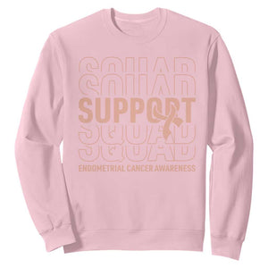 Endometrial Cancer Awareness Sweatshirt Support Squad Ribbon Warrior TS12 Light Pink Print Your Wear