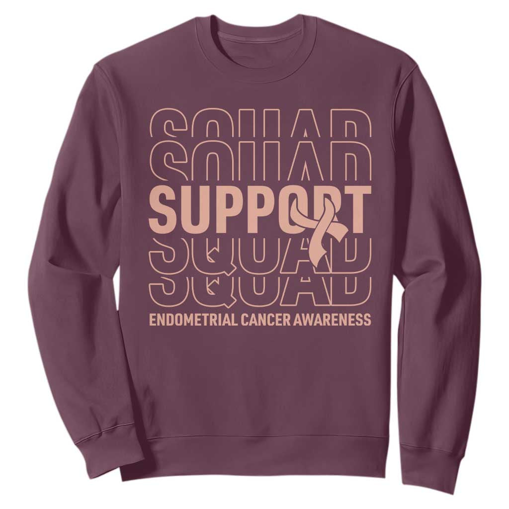 Endometrial Cancer Awareness Sweatshirt Support Squad Ribbon Warrior TS12 Maroon Print Your Wear