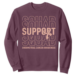 Endometrial Cancer Awareness Sweatshirt Support Squad Ribbon Warrior TS12 Maroon Print Your Wear
