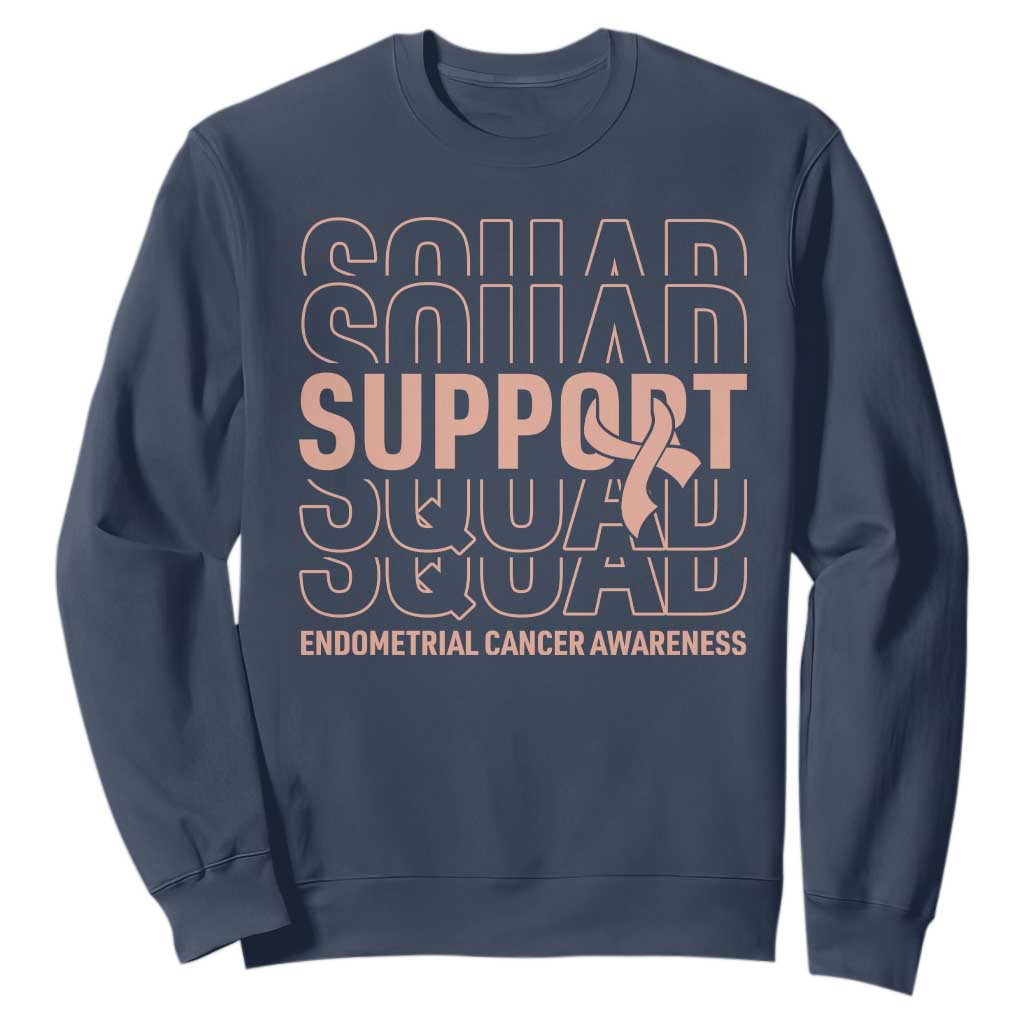 Endometrial Cancer Awareness Sweatshirt Support Squad Ribbon Warrior TS12 Navy Print Your Wear