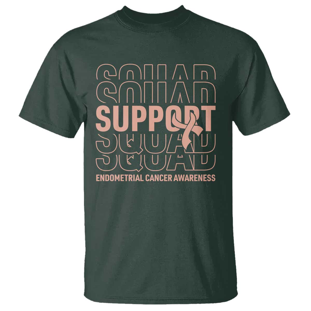 Endometrial Cancer Awareness T Shirt Support Squad Ribbon Warrior TS12 Dark Forest Green Print Your Wear