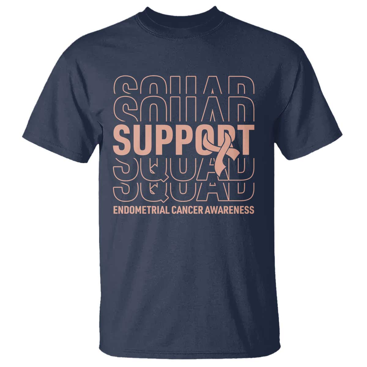 Endometrial Cancer Awareness T Shirt Support Squad Ribbon Warrior TS12 Navy Print Your Wear