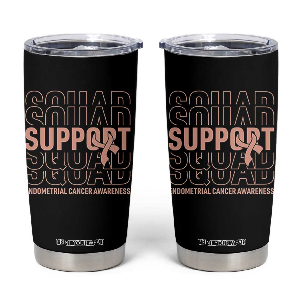 Endometrial Cancer Awareness Tumbler Cup Support Squad Ribbon Warrior TS12 Black Print Your Wear