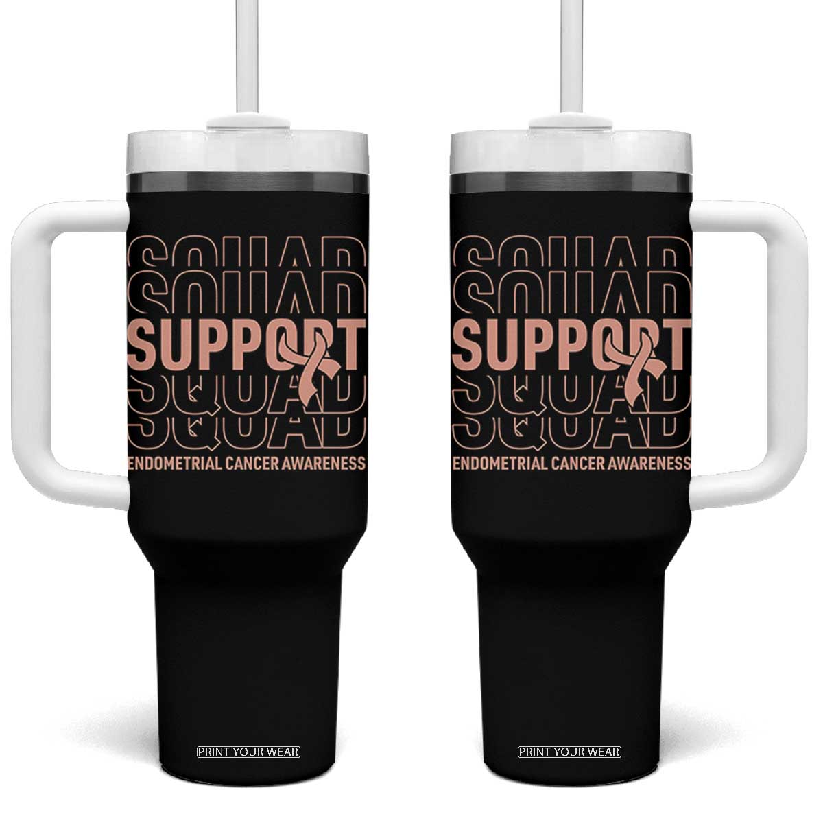 Endometrial Cancer Awareness Tumbler With Handle Support Squad Ribbon Warrior TS12 One Size: 40 oz Black Print Your Wear