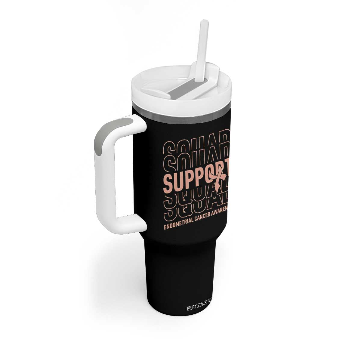 Endometrial Cancer Awareness Tumbler With Handle Support Squad Ribbon Warrior TS12 Print Your Wear