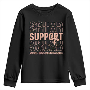 Endometrial Cancer Awareness Youth Sweatshirt Support Squad Ribbon Warrior TS12 Black Print Your Wear
