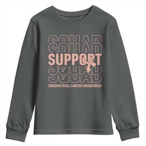Endometrial Cancer Awareness Youth Sweatshirt Support Squad Ribbon Warrior TS12 Dark Heather Print Your Wear