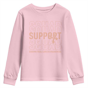 Endometrial Cancer Awareness Youth Sweatshirt Support Squad Ribbon Warrior TS12 Light Pink Print Your Wear