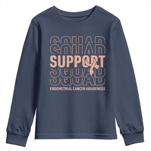 Endometrial Cancer Awareness Youth Sweatshirt Support Squad Ribbon Warrior TS12 Navy Print Your Wear