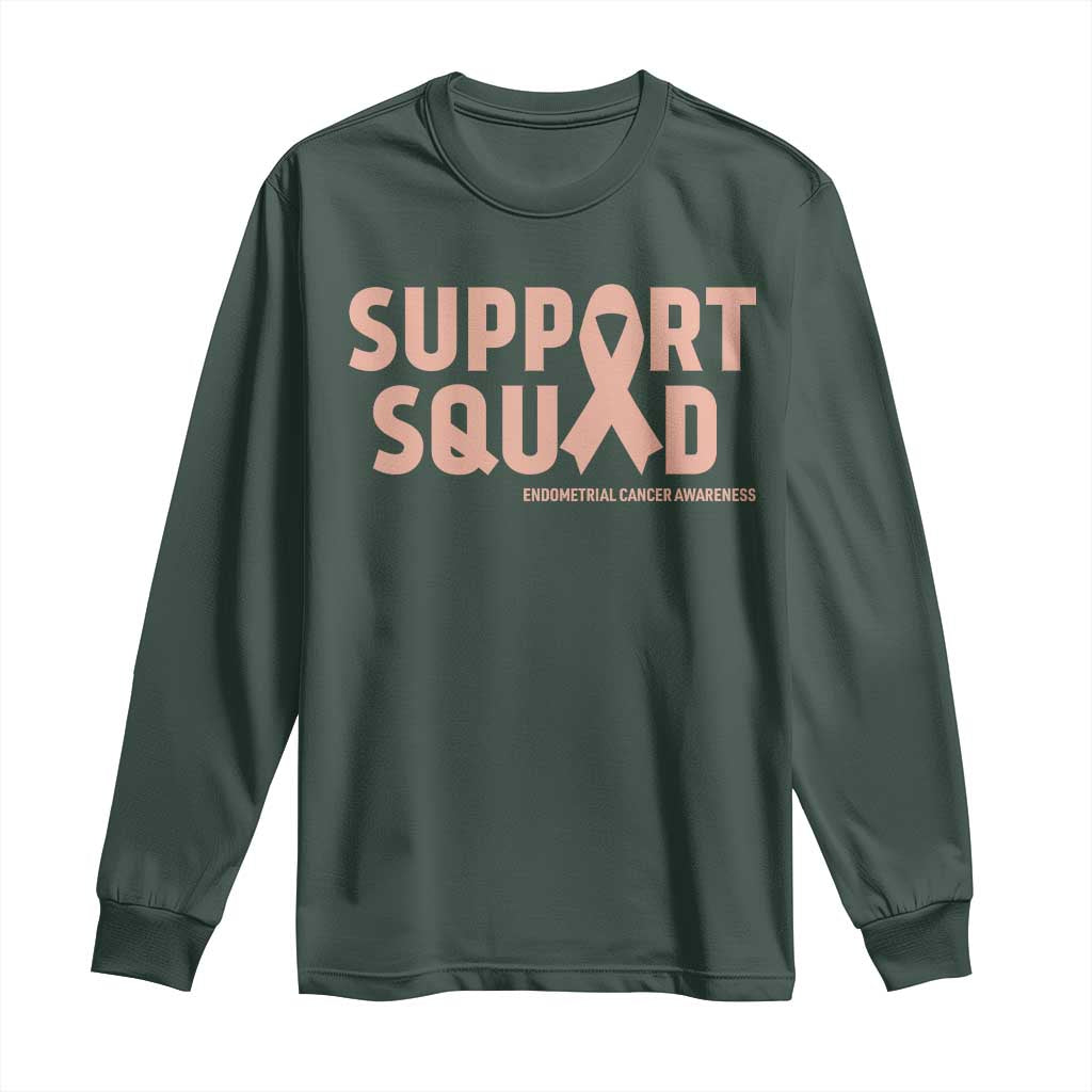 Endometrial Cancer Awareness Long Sleeve Shirt Support Squad Warrior Gift TS12 Dark Forest Green Print Your Wear