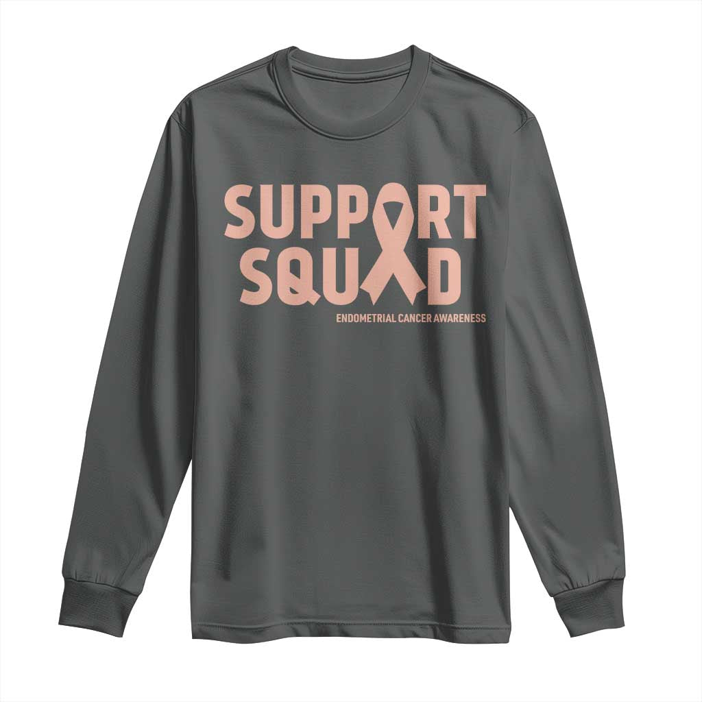 Endometrial Cancer Awareness Long Sleeve Shirt Support Squad Warrior Gift TS12 Dark Heather Print Your Wear