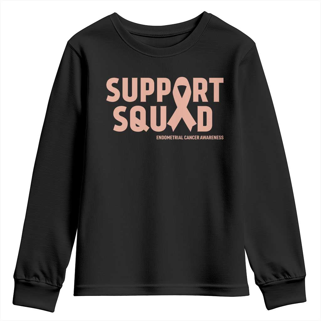 Endometrial Cancer Awareness Youth Sweatshirt Support Squad Warrior Gift TS12 Black Print Your Wear