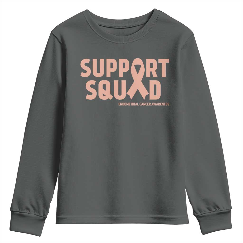 Endometrial Cancer Awareness Youth Sweatshirt Support Squad Warrior Gift TS12 Dark Heather Print Your Wear