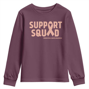 Endometrial Cancer Awareness Youth Sweatshirt Support Squad Warrior Gift TS12 Maroon Print Your Wear