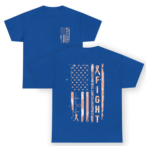 American Flag Endometrial Cancer T Shirt Fight Together Peach Ribbon Support Squad TS12 (Front & Back) Royal Blue Print Your Wear
