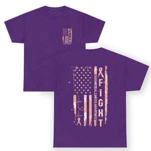 American Flag Endometrial Cancer T Shirt Fight Together Peach Ribbon Support Squad TS12 (Front & Back) Purple Print Your Wear