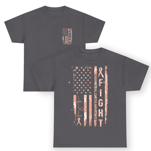 American Flag Endometrial Cancer T Shirt Fight Together Peach Ribbon Support Squad TS12 (Front & Back) Charcoal Print Your Wear