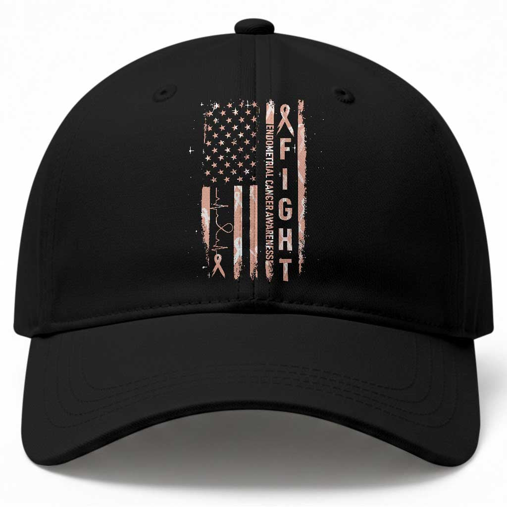 American Flag Endometrial Cancer Baseball Cap Fight Together Peach Ribbon Support Squad TS12 Print Your Wear