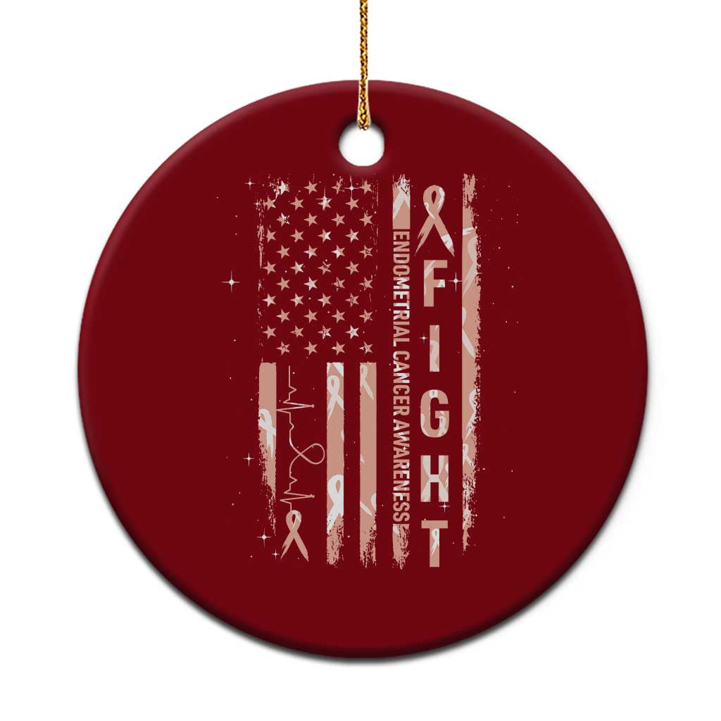 American Flag Endometrial Cancer Ceramic Ornament Fight Together Peach Ribbon Support Squad TS12 1pc Red Print Your Wear