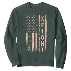 American Flag Endometrial Cancer Sweatshirt Fight Together Peach Ribbon Support Squad TS12 Dark Forest Green Print Your Wear