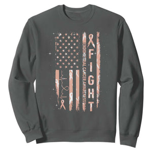 American Flag Endometrial Cancer Sweatshirt Fight Together Peach Ribbon Support Squad TS12 Dark Heather Print Your Wear