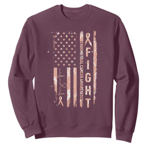 American Flag Endometrial Cancer Sweatshirt Fight Together Peach Ribbon Support Squad TS12 Maroon Print Your Wear