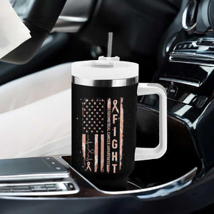 American Flag Endometrial Cancer Tumbler With Handle Fight Together Peach Ribbon Support Squad TS12 Print Your Wear