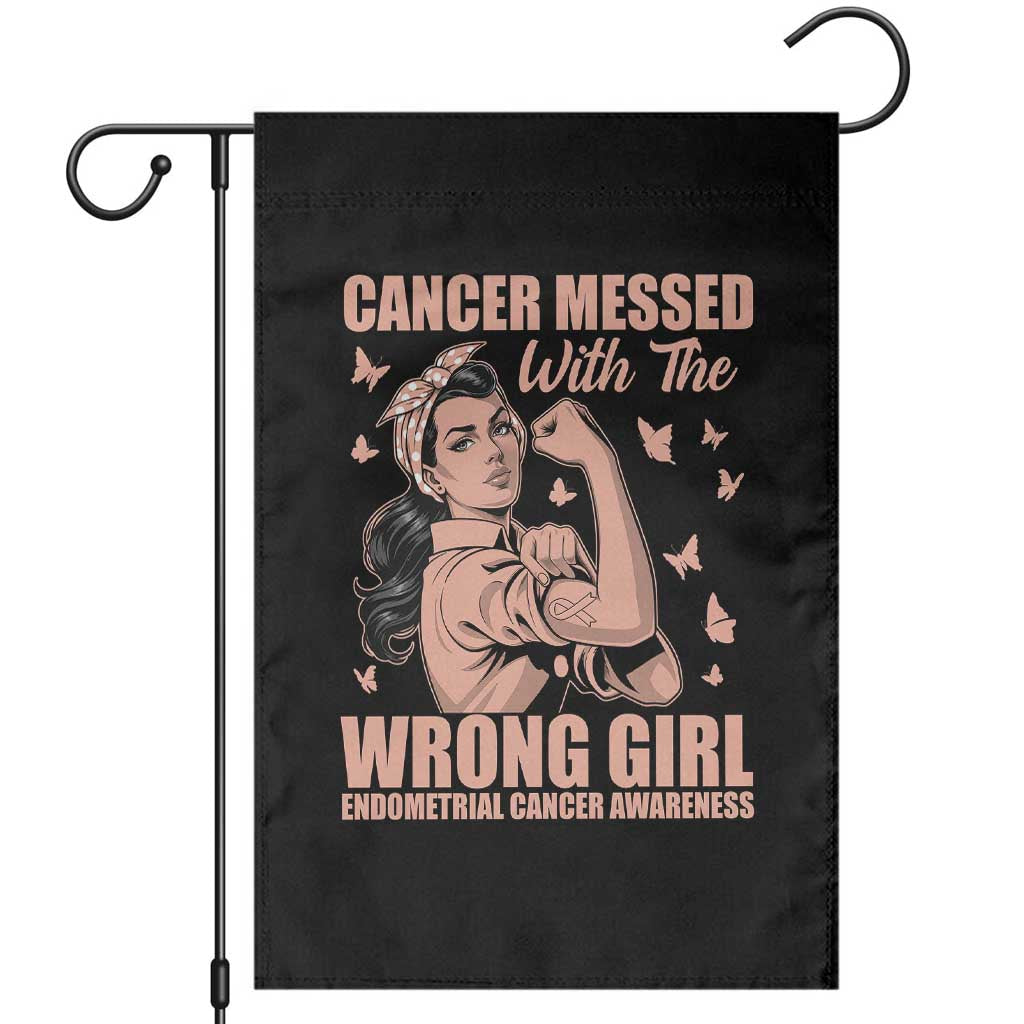 Strong Girl Endometrial Cancer Garden Flag Cancer Messed With The Wrong Girl TS12 Black Print Your Wear