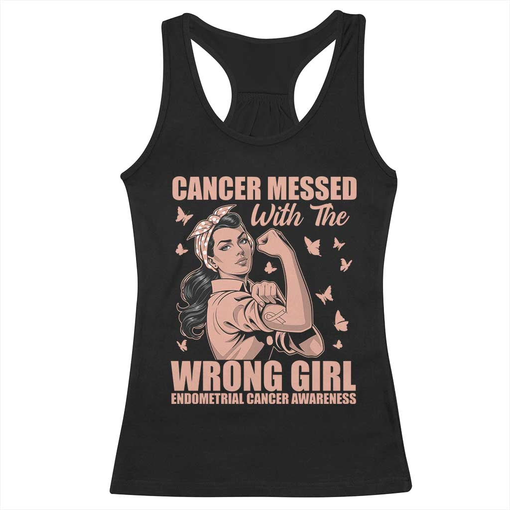 Strong Girl Endometrial Cancer Racerback Tank Top Cancer Messed With The Wrong Girl TS12 Black Print Your Wear