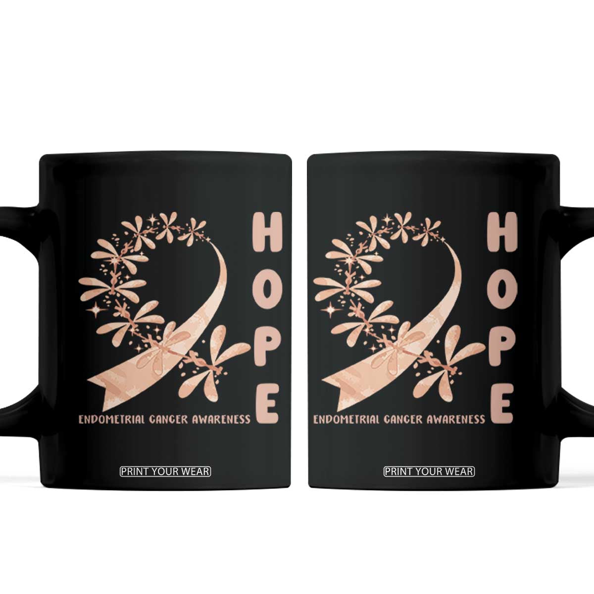 Peach Dragonfly Endometrial Cancer Coffee Mug Hope And Strength TS12 Black Print Your Wear