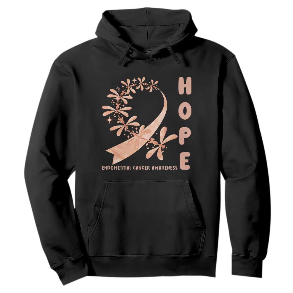Peach Dragonfly Endometrial Cancer Hoodie Hope And Strength TS12 Black Print Your Wear