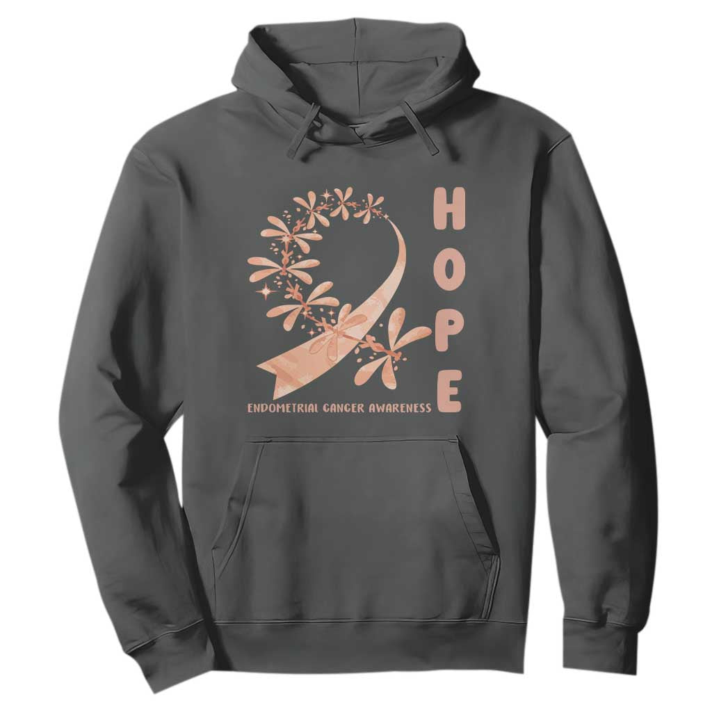 Peach Dragonfly Endometrial Cancer Hoodie Hope And Strength TS12 Dark Heather Print Your Wear