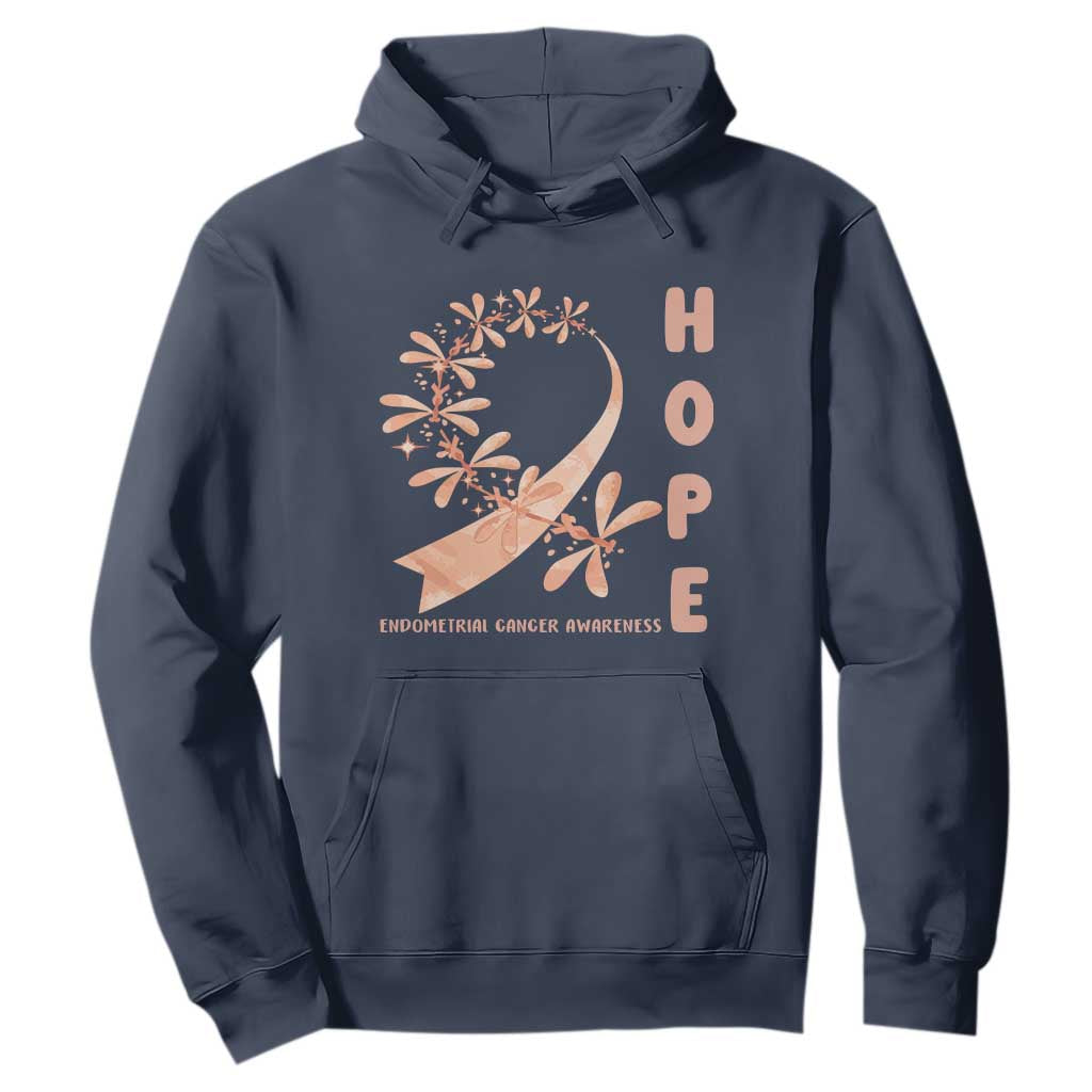 Peach Dragonfly Endometrial Cancer Hoodie Hope And Strength TS12 Navy Print Your Wear