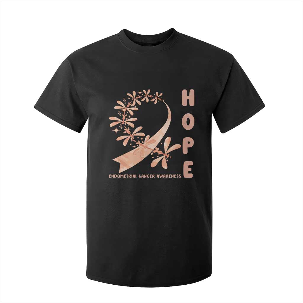 Peach Dragonfly Endometrial Cancer T Shirt For Kid Hope And Strength TS12 Black Print Your Wear