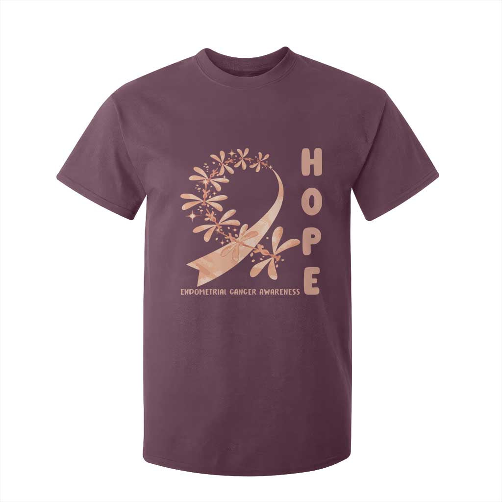 Peach Dragonfly Endometrial Cancer T Shirt For Kid Hope And Strength TS12 Maroon Print Your Wear