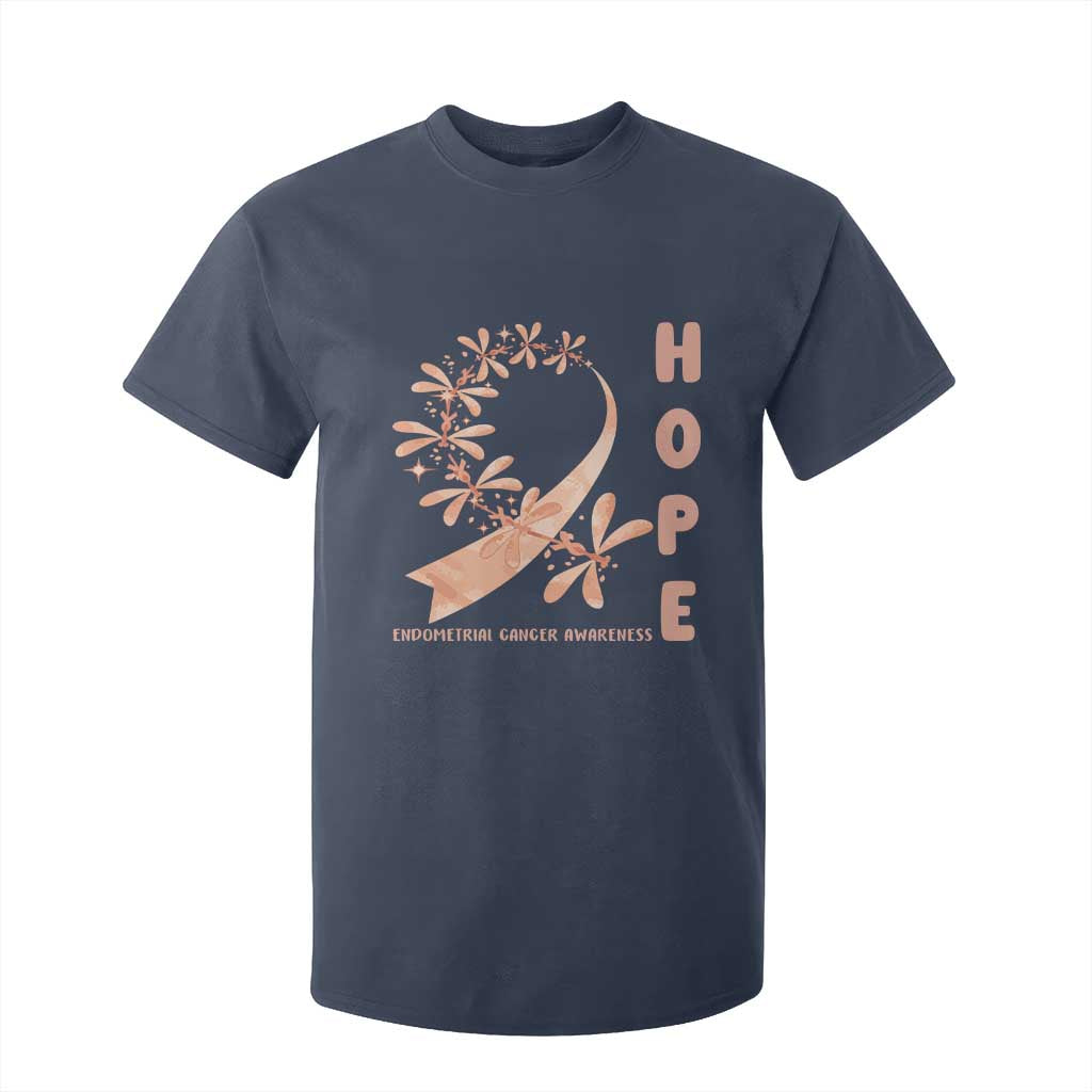 Peach Dragonfly Endometrial Cancer T Shirt For Kid Hope And Strength TS12 Navy Print Your Wear