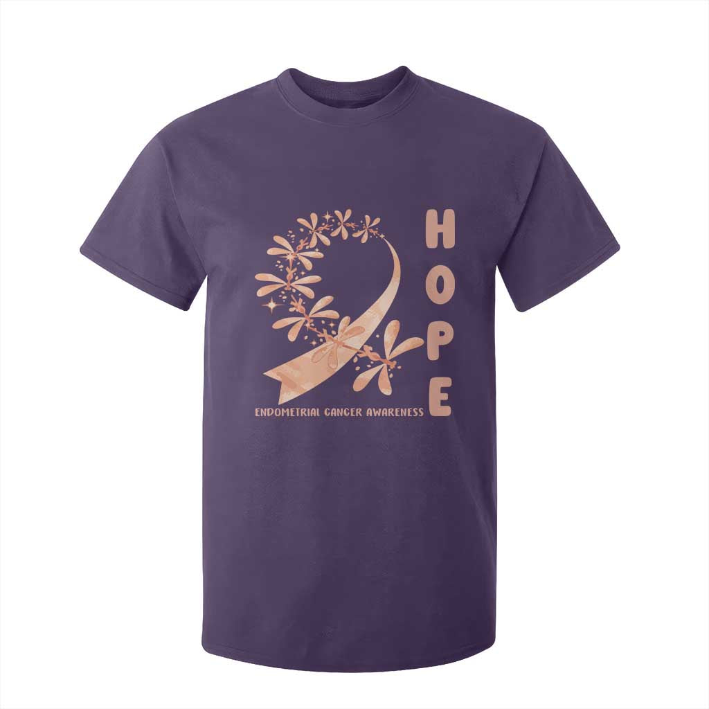 Peach Dragonfly Endometrial Cancer T Shirt For Kid Hope And Strength TS12 Purple Print Your Wear