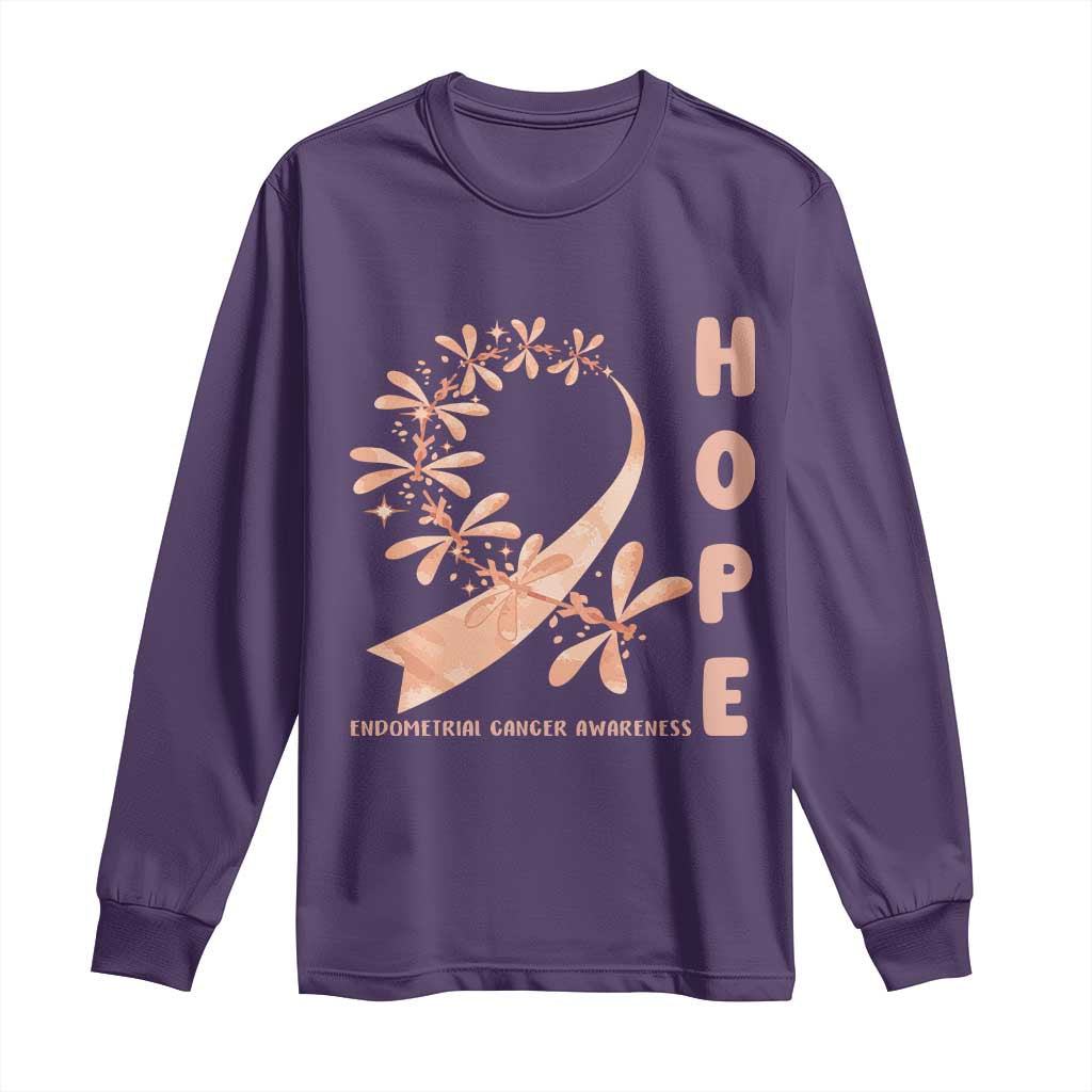 Peach Dragonfly Endometrial Cancer Long Sleeve Shirt Hope And Strength TS12 Purple Print Your Wear
