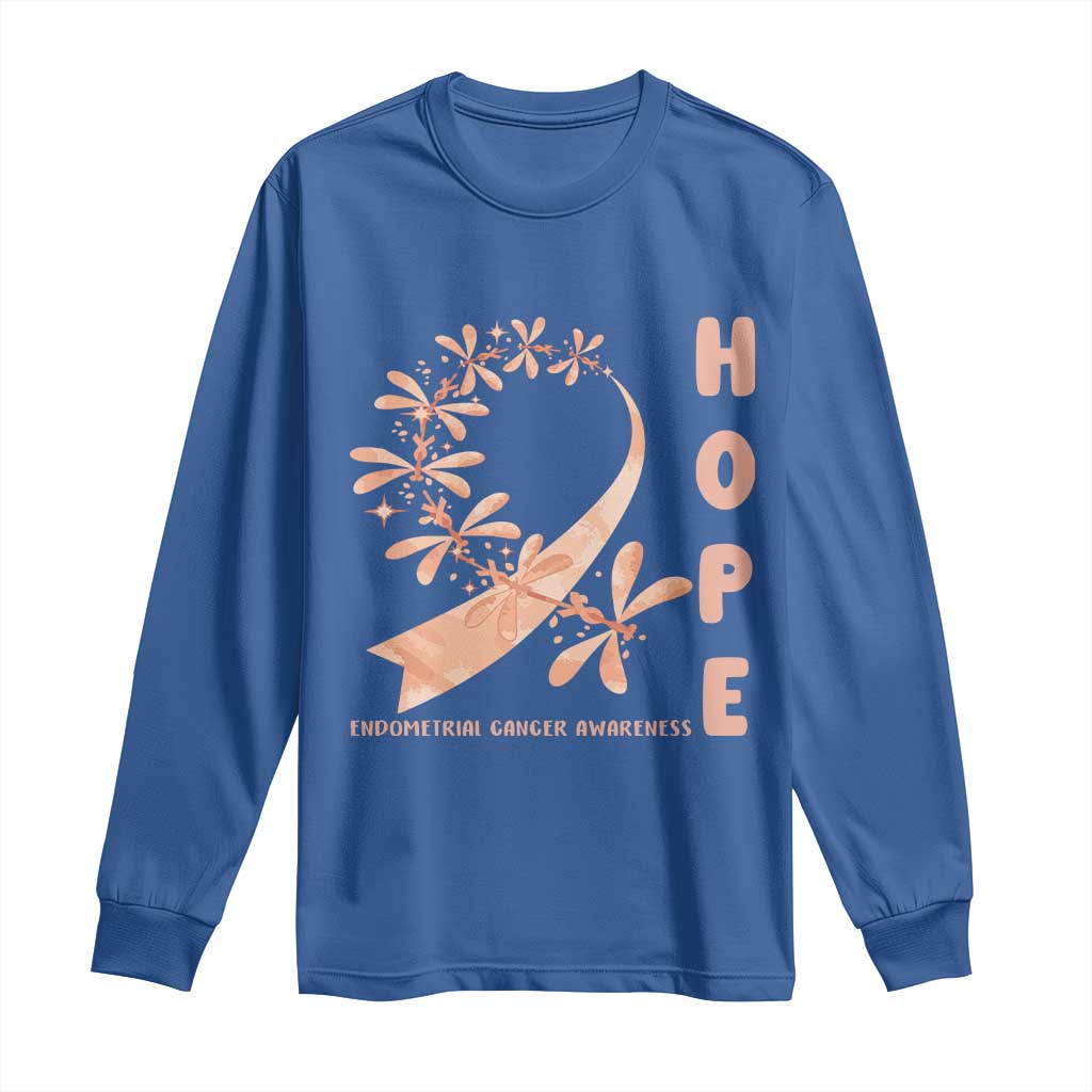 Peach Dragonfly Endometrial Cancer Long Sleeve Shirt Hope And Strength TS12 Royal Blue Print Your Wear