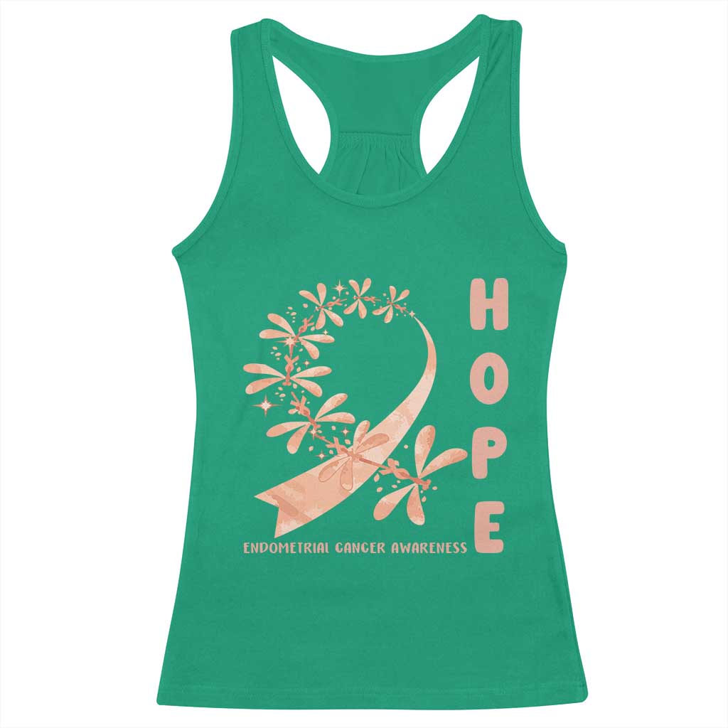 Peach Dragonfly Endometrial Cancer Racerback Tank Top Hope And Strength TS12 Irish Green Print Your Wear